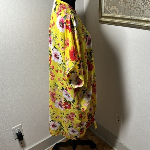 Love J yellow floral print kimono cover up top Sz L - Picture 3 of 7